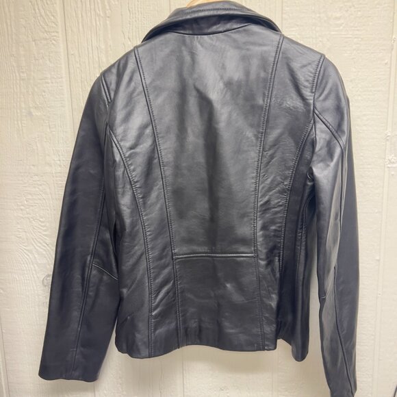 Vintage y2k Minimalist Leather Jacket Black Medium - Picture 9 of 9
